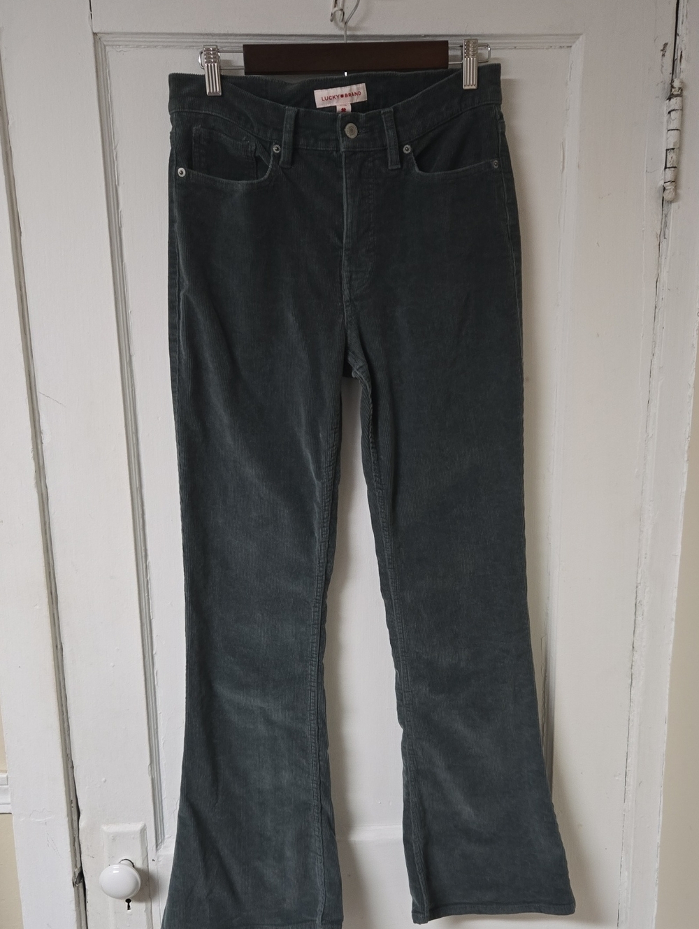 Lucky Brand Stevie High Rise Flare Green Corduroy Pants Size 8